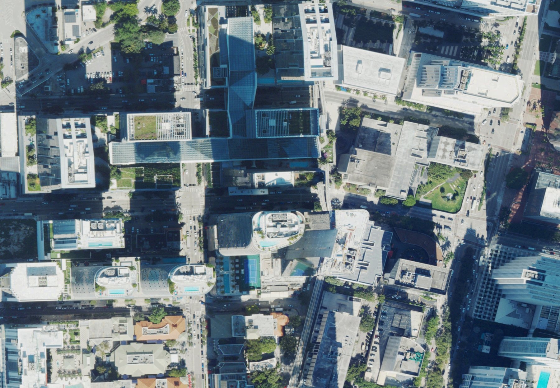 Aerial photo of a block in Brickell, Miami (USDA NAIP, public domain)