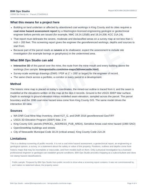 Sample report, page 4: next steps and limits
